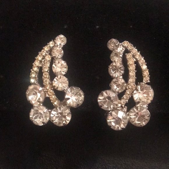 Vintage Clear Ice rhinestone earrings ELEGANCE!!!! 1940-1950’s - Picture 1 of 3